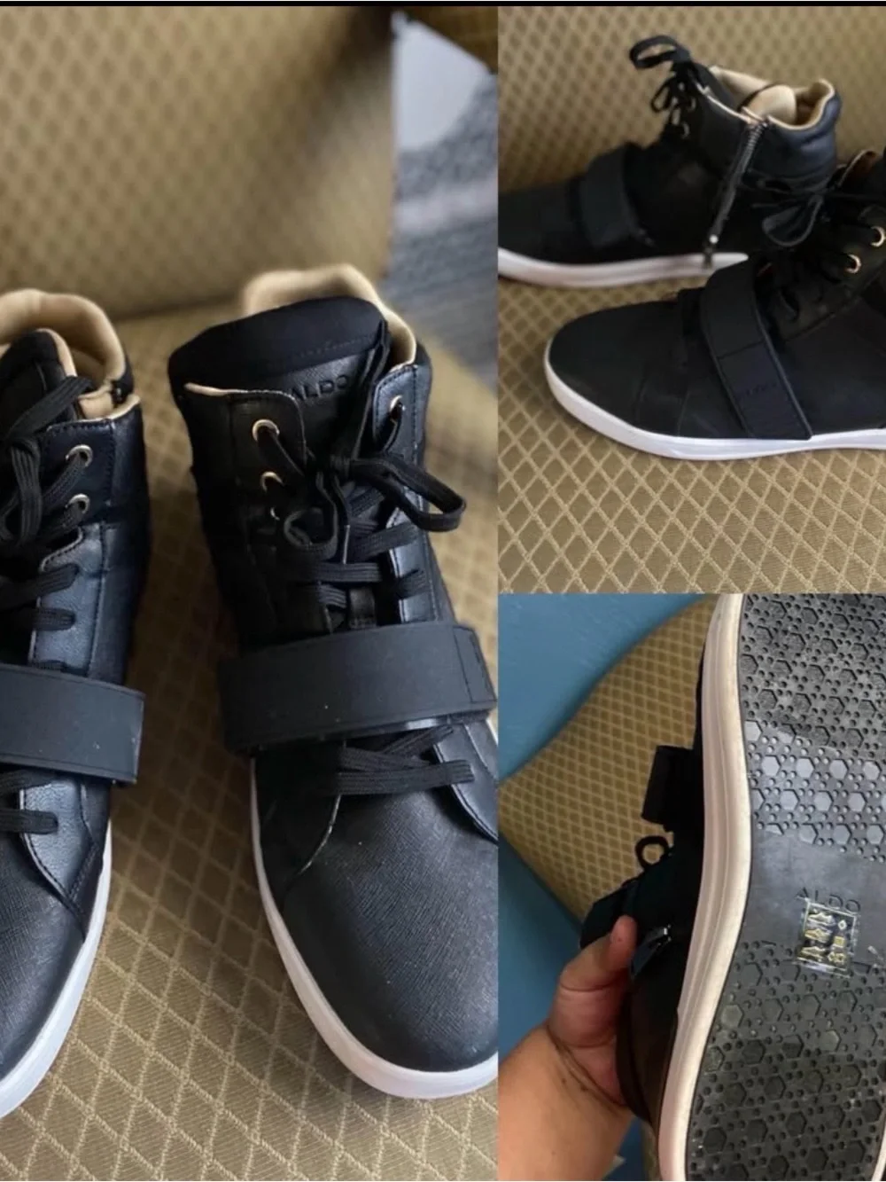 Aldo Black High-Top Strap Lace-Up Boots